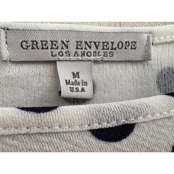 Green Envelope Polka Dot Women's Pullover Puffed Sleeve Blouse Medium - Picture 6 of 6